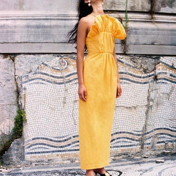 ❌SOLD❌Mara Hoffman Clareta Dress Saffron Yellow Midi - Picture 2 of 15